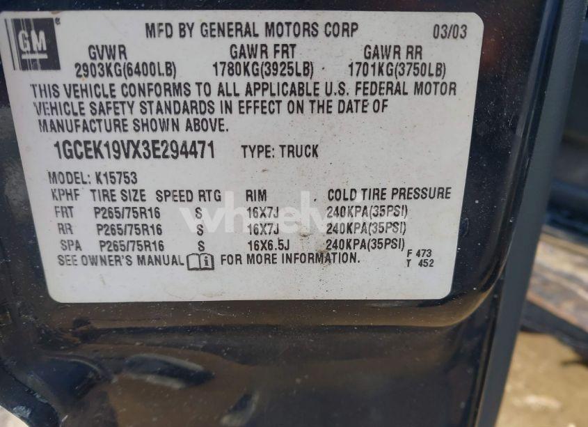 Photo 9 of 2003 Chevrolet Silverado 1500 LS (VIN 1GCEK19VX3E294471)