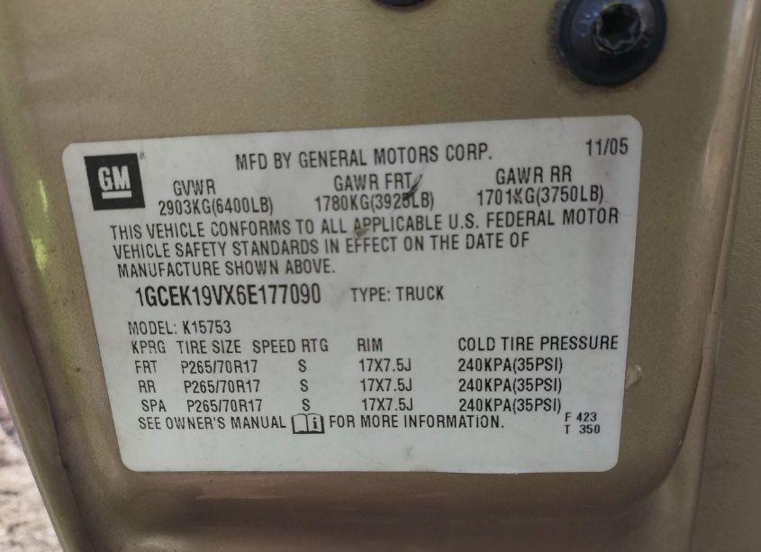 Photo 9 of 2006 Chevrolet Silverado 1500 LS (VIN 1GCEK19VX6E177090)