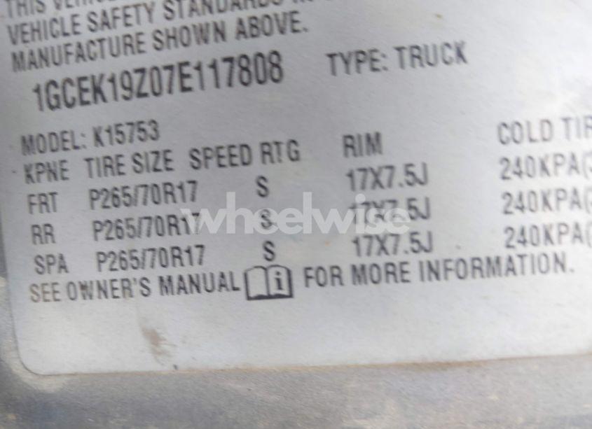 Photo 9 of 2007 Chevrolet Silverado 1500 CLASSIC LT1 (VIN 1GCEK19Z07E117808)