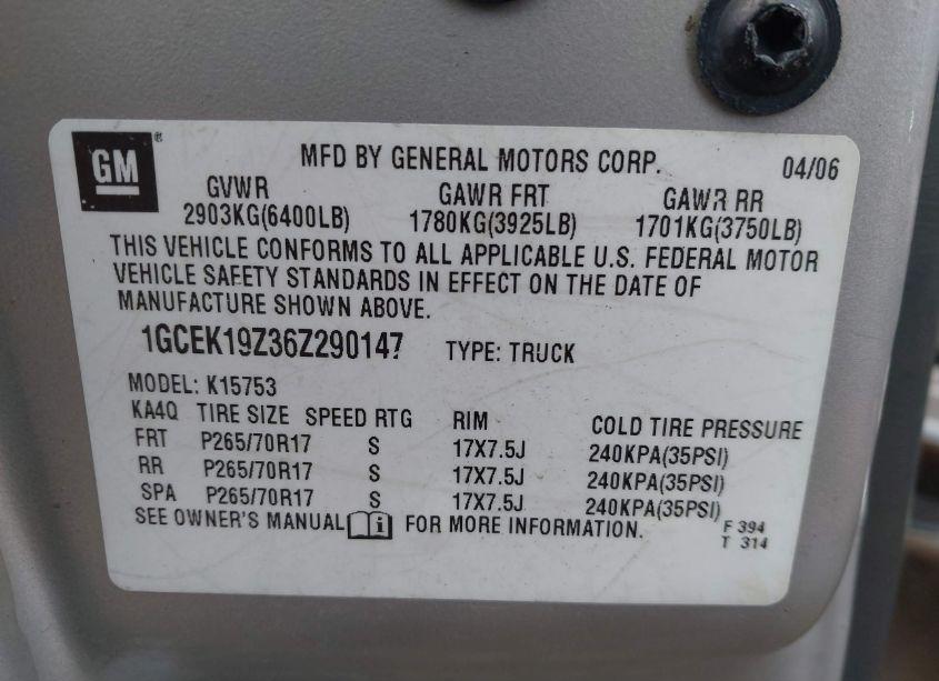 Photo 9 of 2006 Chevrolet Silverado 1500 LT1 (VIN 1GCEK19Z36Z290147)