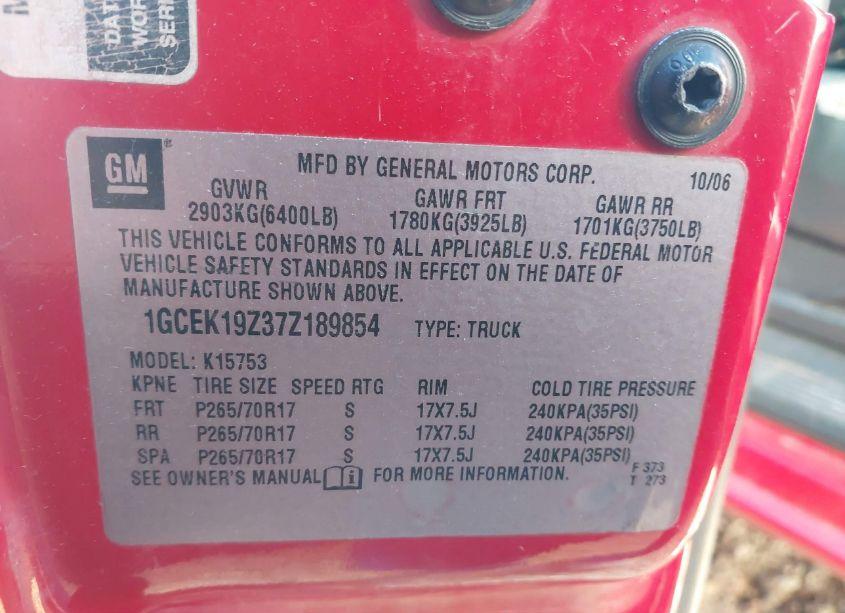 Photo 9 of 2007 Chevrolet Silverado 1500 CLASSIC LT1 (VIN 1GCEK19Z37Z189854)