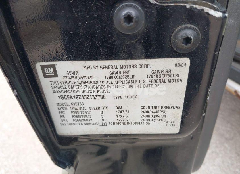 Photo 9 of 2005 Chevrolet Silverado 1500 Z71 (VIN 1GCEK19Z45Z133788)