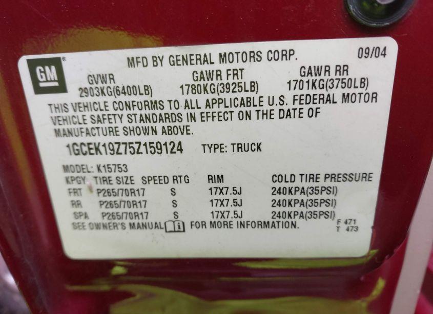 Photo 9 of 2005 Chevrolet Silverado 1500 Z71 (VIN 1GCEK19Z75Z159124)