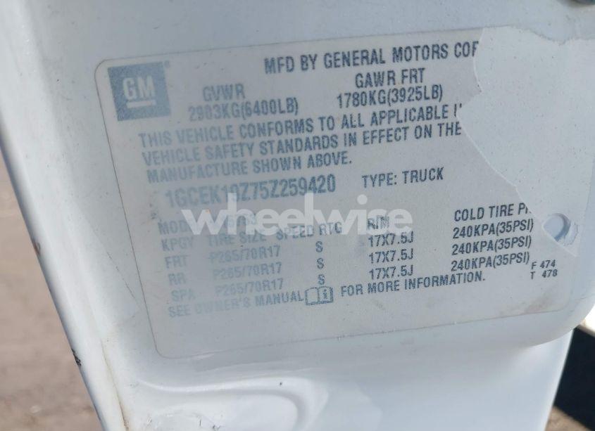 Photo 9 of 2005 Chevrolet Silverado 1500 LT (VIN 1GCEK19Z75Z259420)