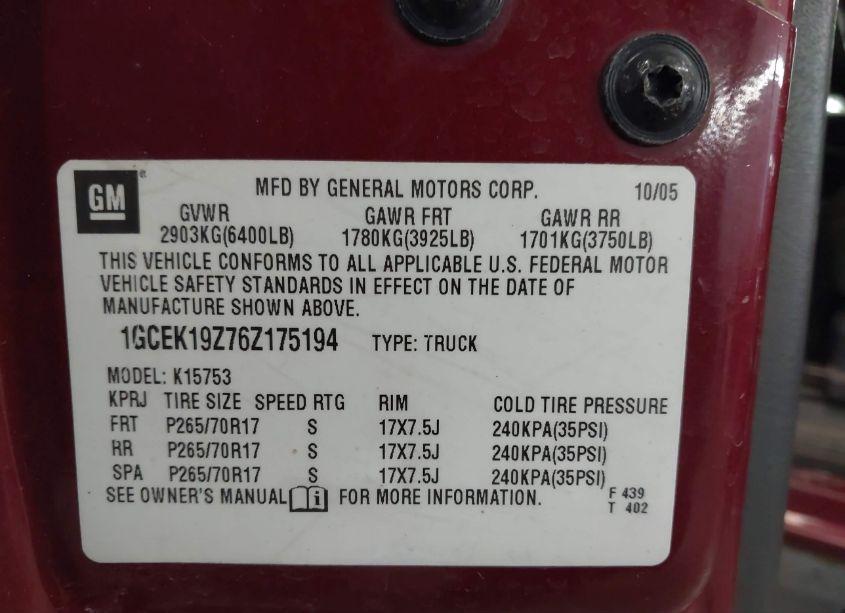 Photo 9 of 2006 Chevrolet Silverado 1500 LT3 (VIN 1GCEK19Z76Z175194)