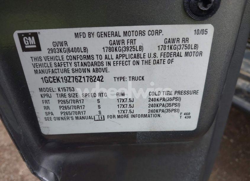 Photo 9 of 2006 Chevrolet Silverado 1500 LT2 (VIN 1GCEK19Z76Z178242)