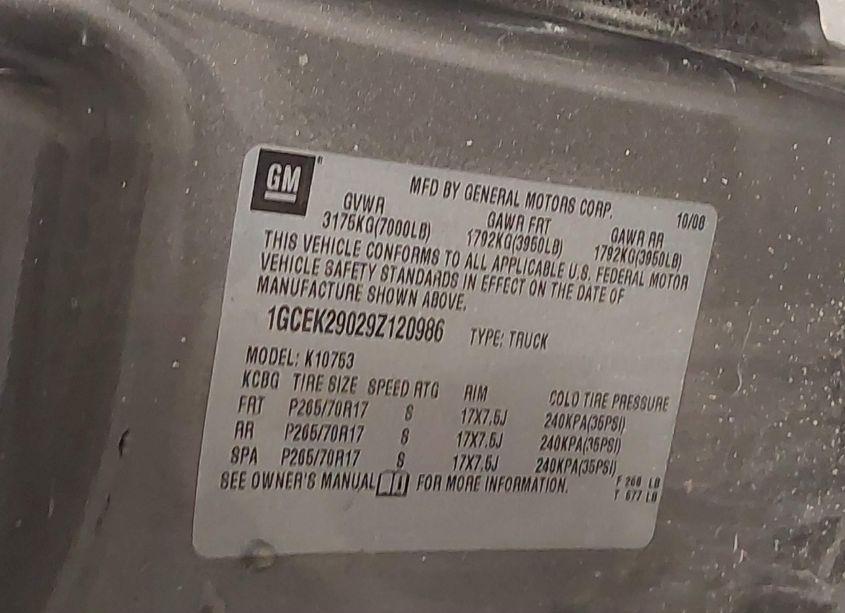Photo 9 of 2009 Chevrolet Silverado 1500 LT (VIN 1GCEK29029Z120986)