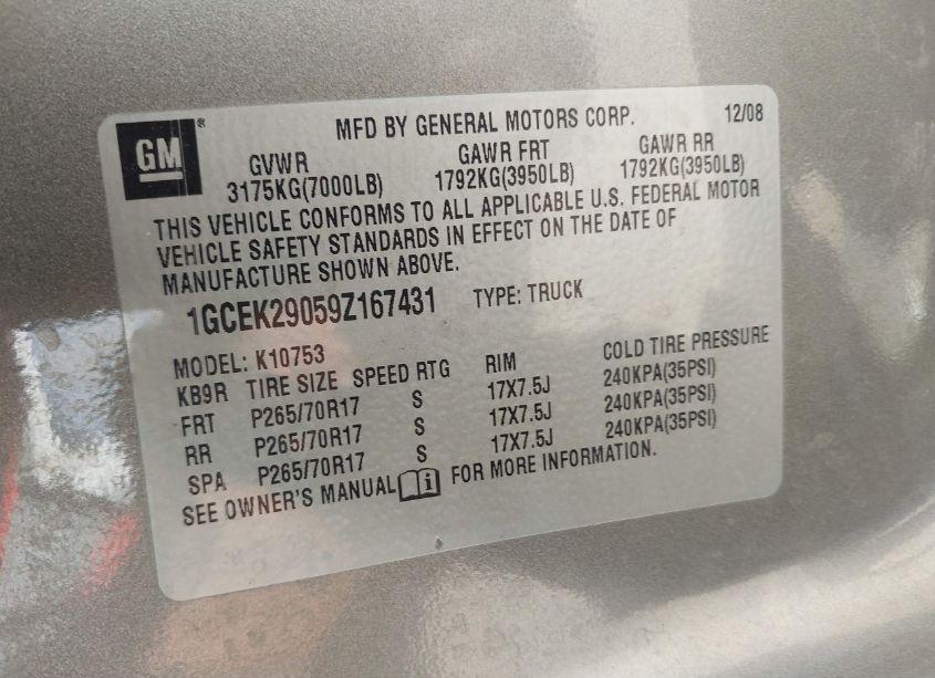 Photo 9 of 2009 Chevrolet Silverado 1500 LT (VIN 1GCEK29059Z167431)