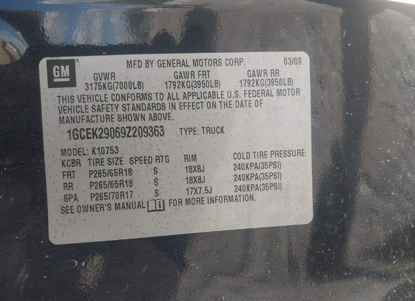 Photo 9 of 2009 Chevrolet Silverado 1500 LT (VIN 1GCEK29069Z209363)