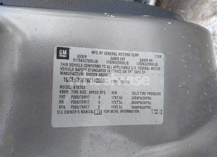 Photo 9 of 2009 Chevrolet Silverado 1500 LT (VIN 1GCEK29079Z140800)