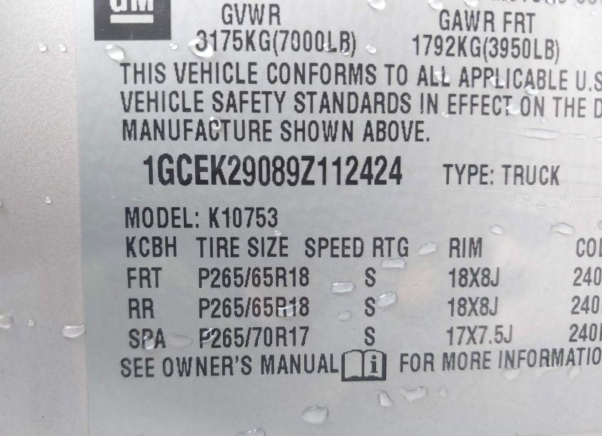 Photo 9 of 2009 Chevrolet Silverado 1500 LT (VIN 1GCEK29089Z112424)