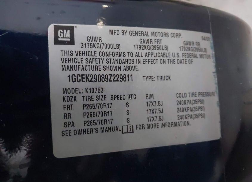 Photo 9 of 2009 Chevrolet Silverado 1500 LT (VIN 1GCEK29089Z229811)