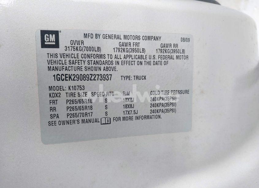 Photo 9 of 2009 Chevrolet Silverado 1500 LT (VIN 1GCEK29089Z273937)