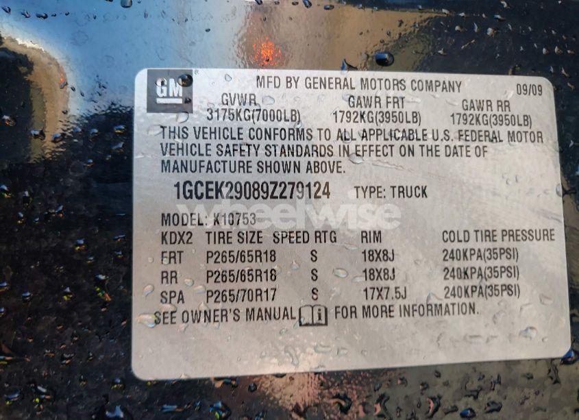 Photo 9 of 2009 Chevrolet Silverado 1500 LT (VIN 1GCEK29089Z279124)