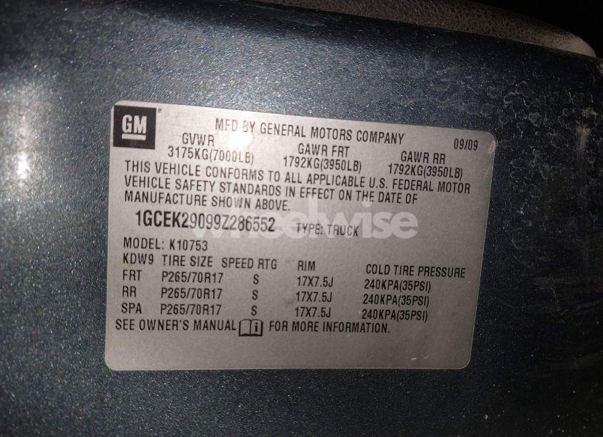 Photo 9 of 2009 Chevrolet Silverado 1500 LT (VIN 1GCEK29099Z286552)