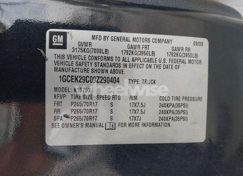 Photo 9 of 2009 Chevrolet Silverado 1500 LT (VIN 1GCEK29C09Z290404)