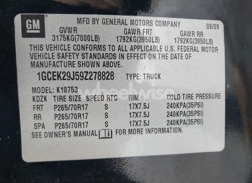 Photo 9 of 2009 Chevrolet Silverado 1500 LT (VIN 1GCEK29J59Z278828)