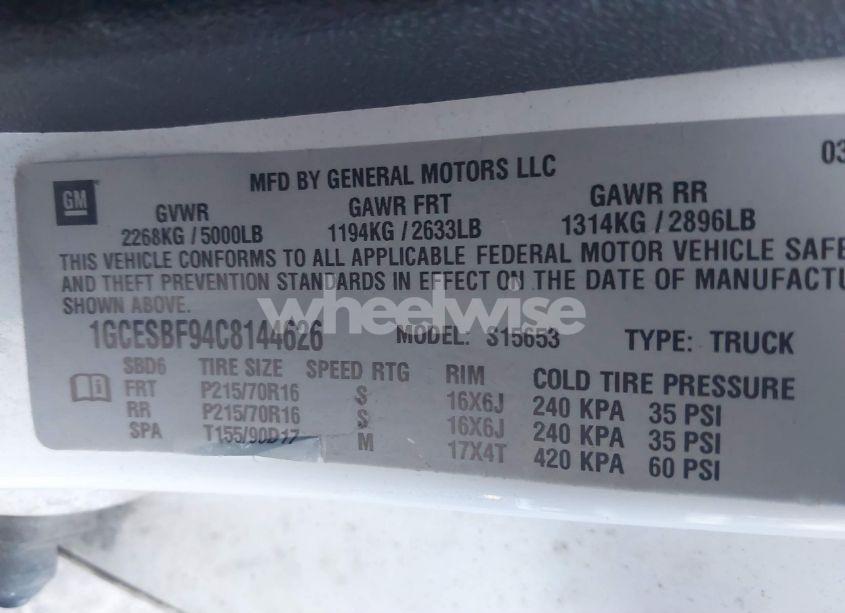 Photo 9 of 2012 Chevrolet Colorado WORK TRUCK (VIN 1GCESBF94C8144626)