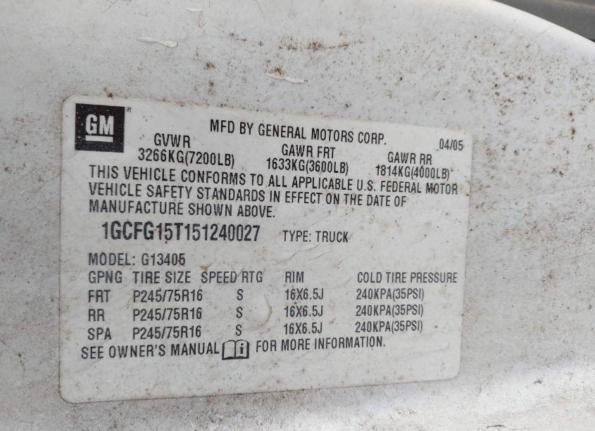 Photo 9 of 2005 Chevrolet Express (VIN 1GCFG15T151240027)