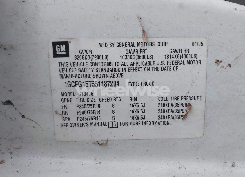 Photo 9 of 2005 Chevrolet Express (VIN 1GCFG15T551187204)