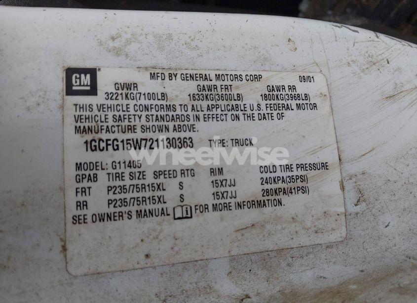 Photo 9 of 2002 Chevrolet Express (VIN 1GCFG15W721130363)
