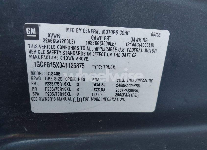 Photo 9 of 2004 Chevrolet Express (VIN 1GCFG15X041126375)