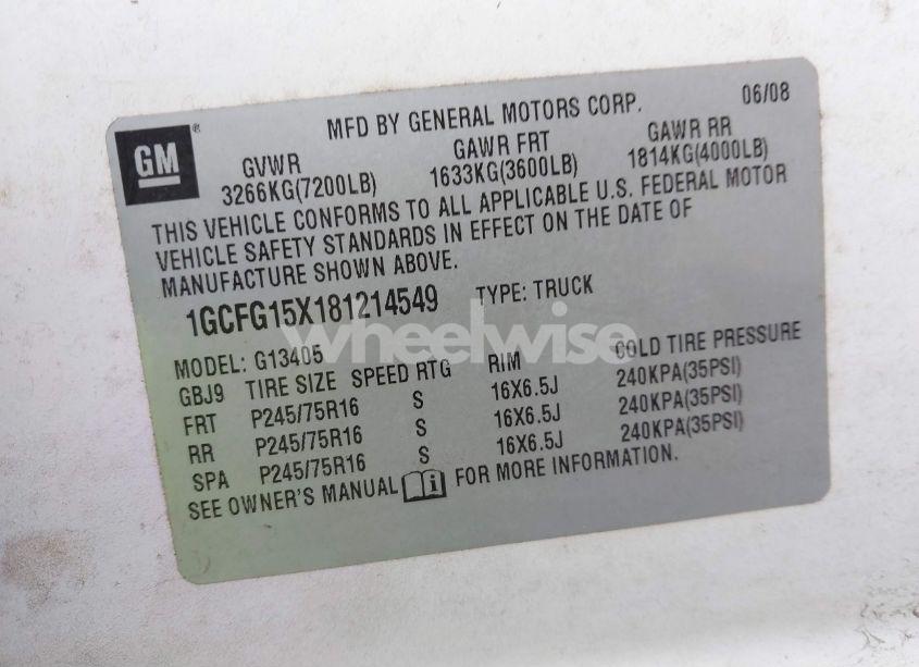 Photo 9 of 2008 Chevrolet Express WORK VAN (VIN 1GCFG15X181214549)