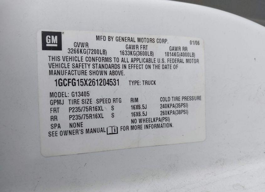 Photo 9 of 2006 Chevrolet Express WORK VAN (VIN 1GCFG15X261204531)