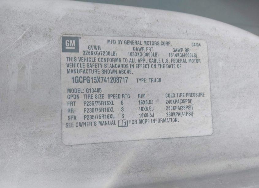 Photo 9 of 2004 Chevrolet Express (VIN 1GCFG15X741208717)