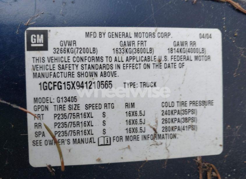 Photo 9 of 2004 Chevrolet Express (VIN 1GCFG15X941210565)