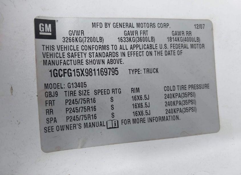 Photo 9 of 2008 Chevrolet Express WORK VAN (VIN 1GCFG15X981169795)