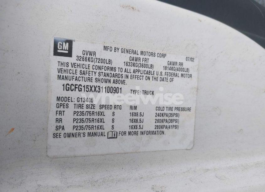 Photo 9 of 2003 Chevrolet Express (VIN 1GCFG15XX31100901)
