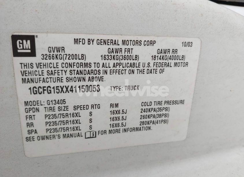 Photo 9 of 2004 Chevrolet Express (VIN 1GCFG15XX41150053)