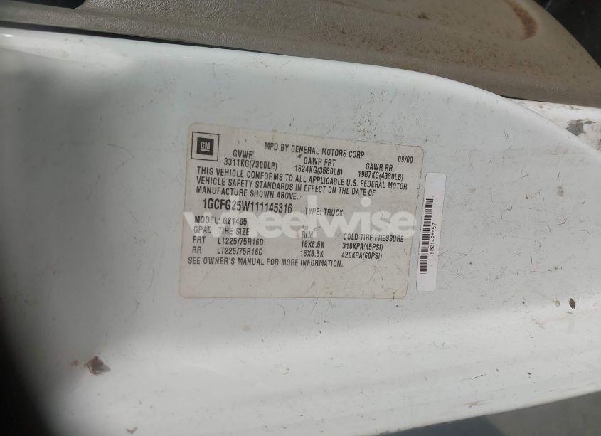 Photo 9 of 2001 Chevrolet Express (VIN 1GCFG25W111145316)