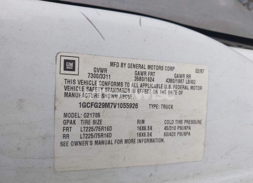 Photo 9 of 1997 Chevrolet Chevy VAN (VIN 1GCFG29M7V1055926)