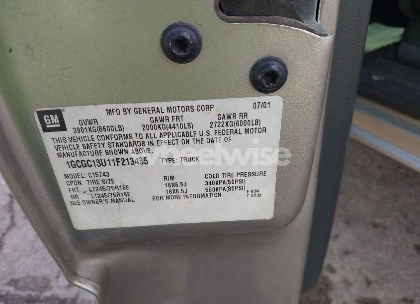 Photo 9 of 2001 Chevrolet Silverado 1500HD LS (VIN 1GCGC13U11F213435)