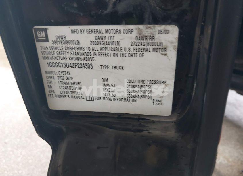 Photo 9 of 2002 Chevrolet Silverado 1500HD LS (VIN 1GCGC13U42F224303)