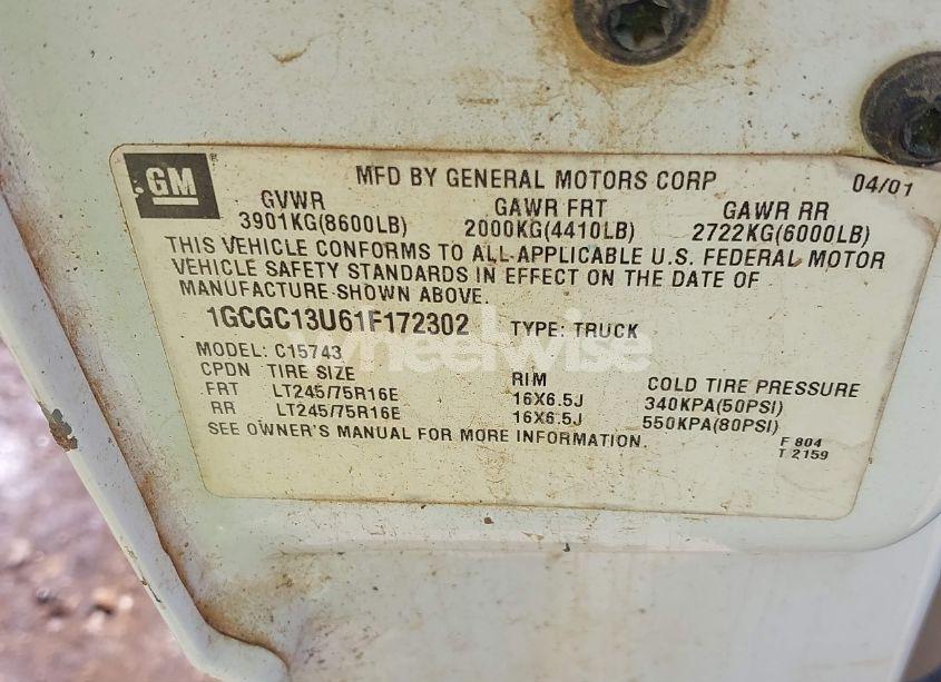 Photo 9 of 2001 Chevrolet Silverado 1500HD LS (VIN 1GCGC13U61F172302)