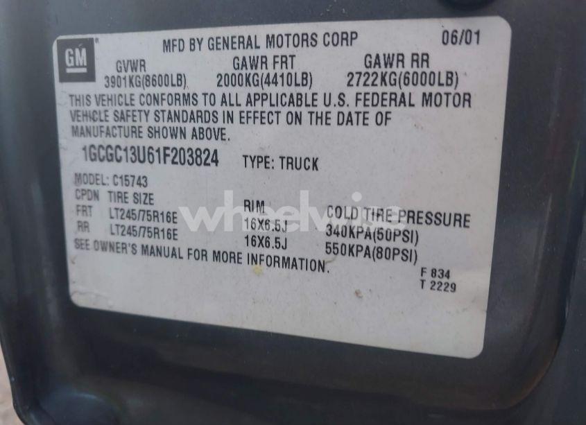 Photo 9 of 2001 Chevrolet Silverado 1500HD LS (VIN 1GCGC13U61F203824)