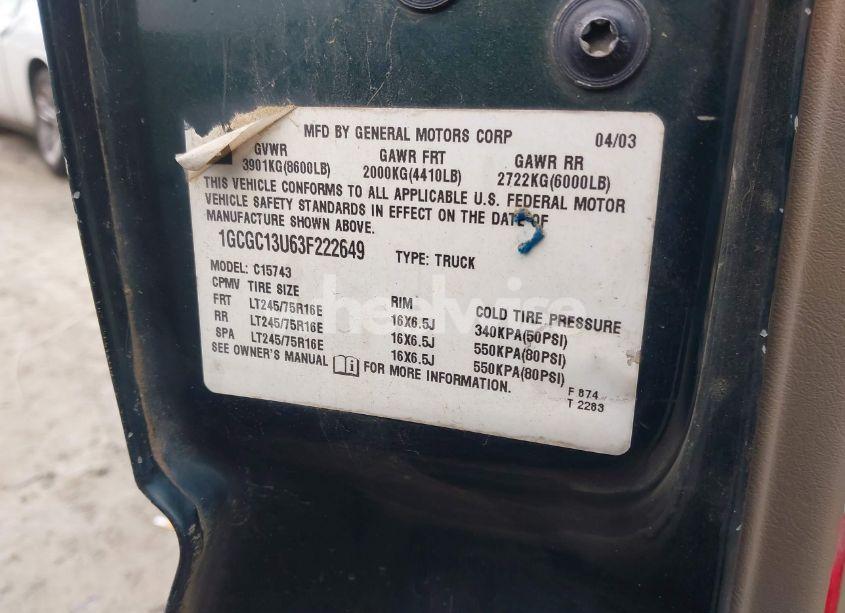 Photo 9 of 2003 Chevrolet Silverado 1500HD LS (VIN 1GCGC13U63F222649)