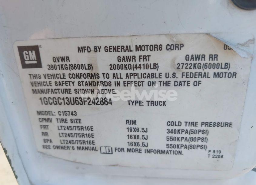 Photo 9 of 2003 Chevrolet Silverado 1500HD LS (VIN 1GCGC13U63F242884)