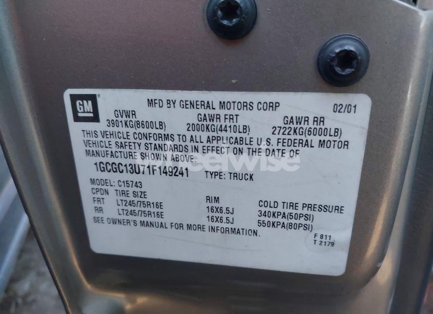 Photo 9 of 2001 Chevrolet Silverado 1500HD LS (VIN 1GCGC13U71F149241)