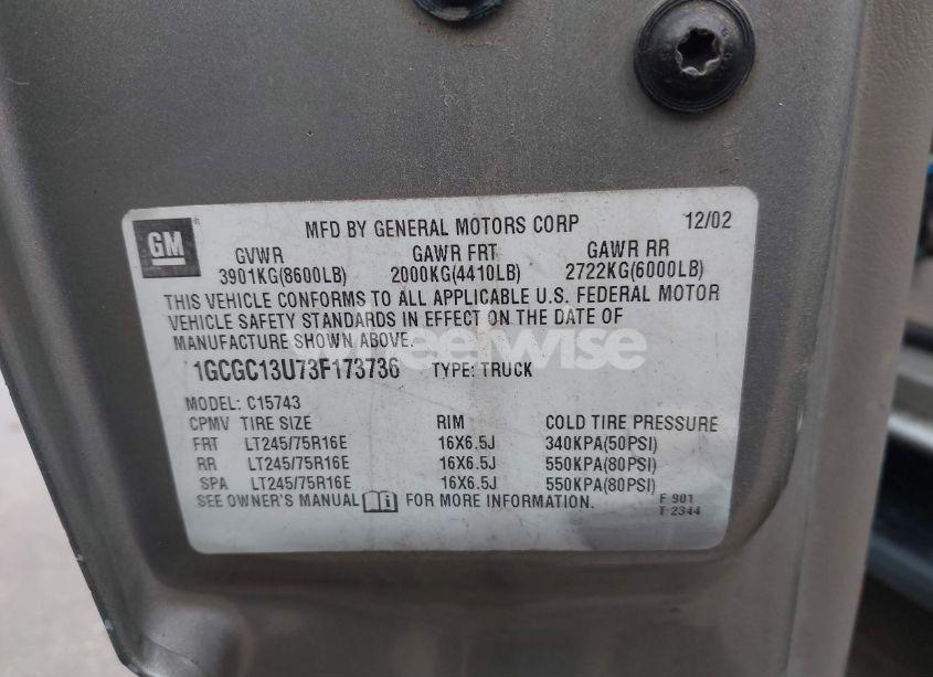 Photo 9 of 2003 Chevrolet Silverado 1500HD LS (VIN 1GCGC13U73F173736)