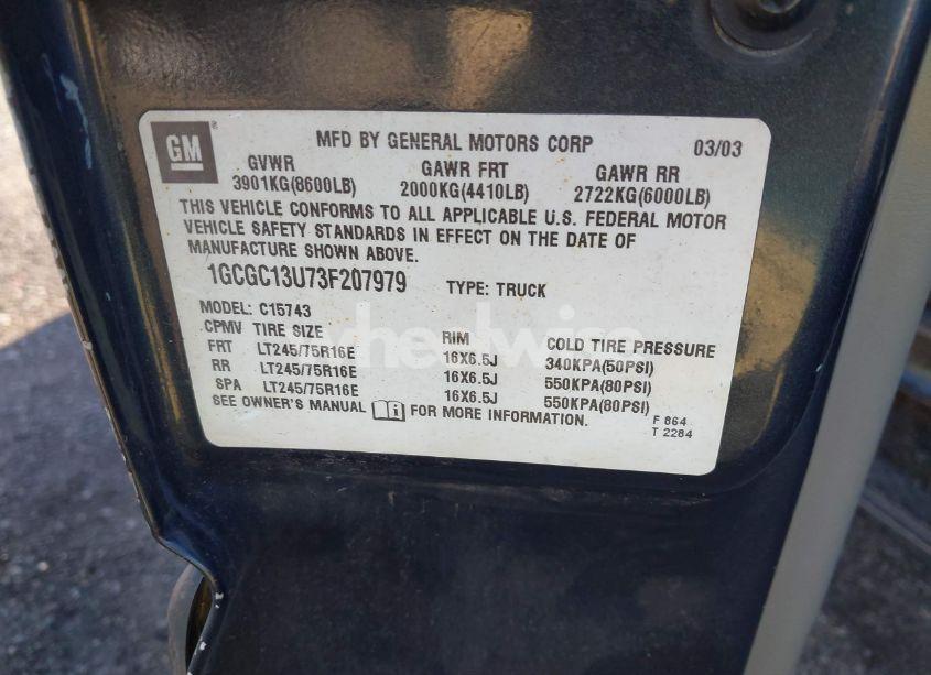 Photo 9 of 2003 Chevrolet Silverado 1500HD LT (VIN 1GCGC13U73F207979)