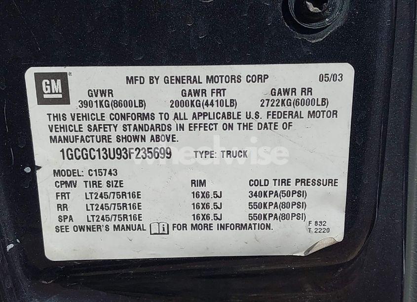 Photo 9 of 2003 Chevrolet Silverado 1500HD LS (VIN 1GCGC13U93F235699)