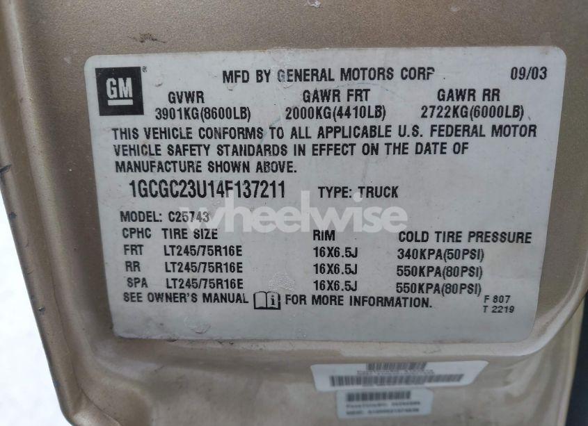 Photo 9 of 2004 Chevrolet Silverado 2500 LS (VIN 1GCGC23U14F137211)