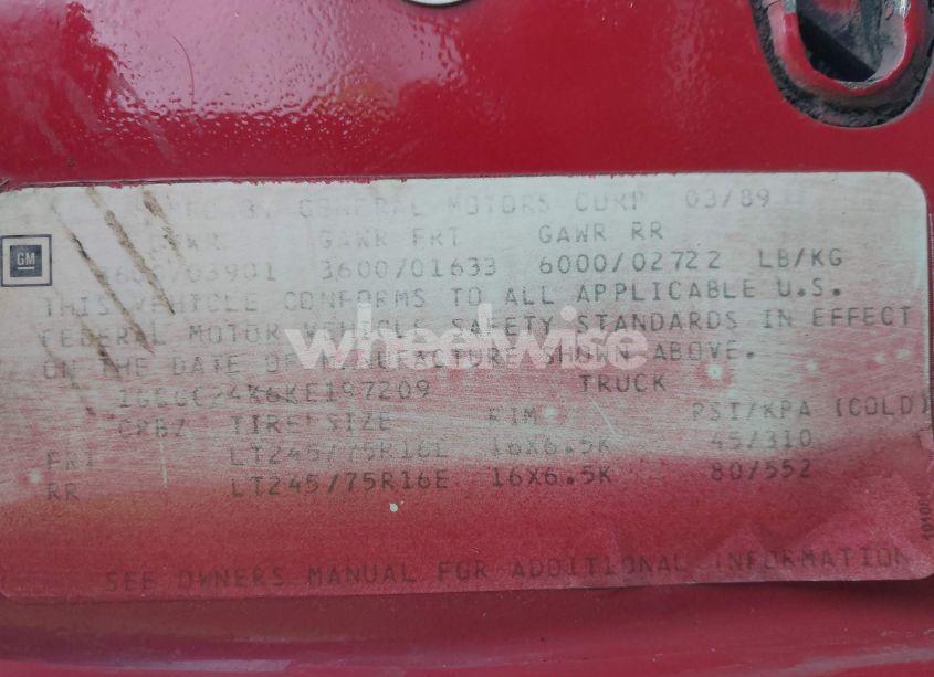 Photo 9 of 1989 Chevrolet Gmt-400 C2500 (VIN 1GCGC24K6KE197209)