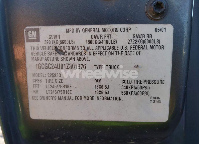 Photo 9 of 2001 Chevrolet Silverado 2500 (VIN 1GCGC24U01Z301976)