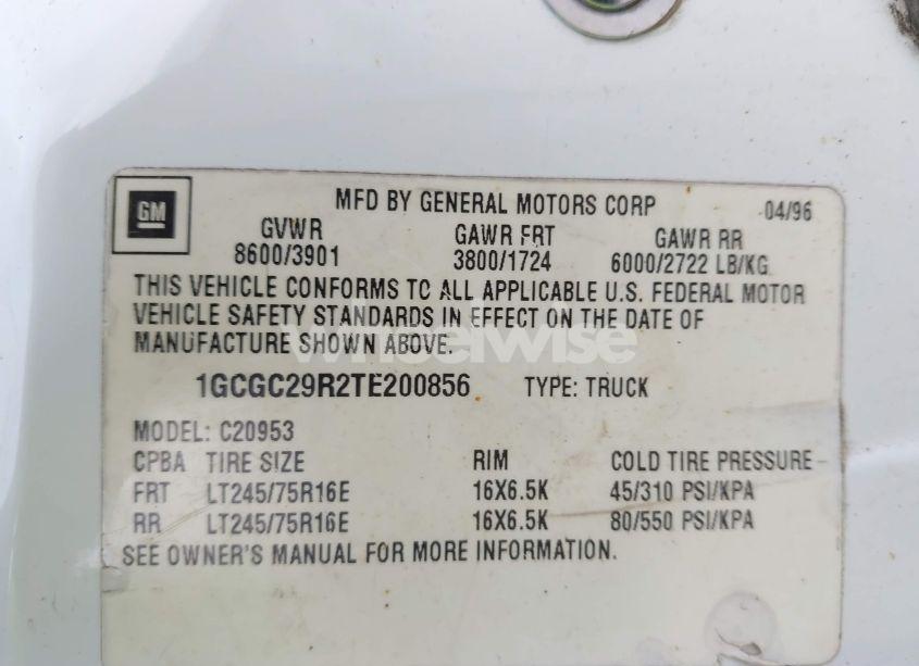 Photo 9 of 1996 Chevrolet Gmt-400 C2500 (VIN 1GCGC29R2TE200856)