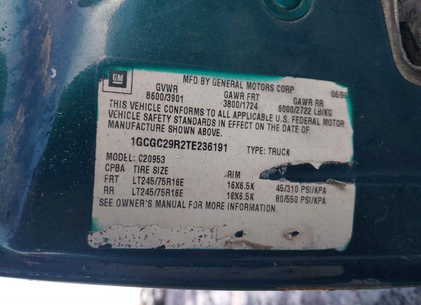 Photo 9 of 1996 Chevrolet Gmt-400 C2500 (VIN 1GCGC29R2TE236191)